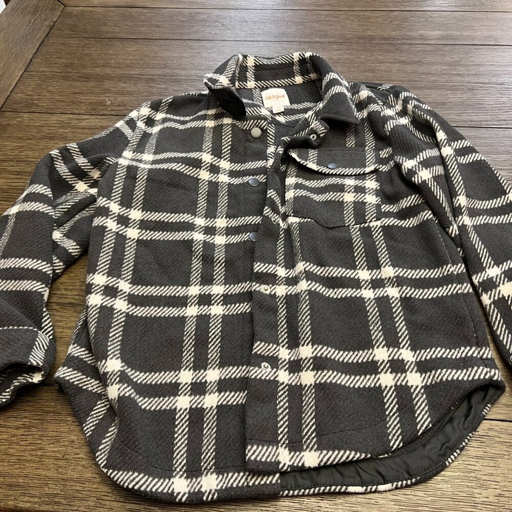 Cat & Jack Dark Grey and White Plaid Flannel Thick Shirt Kids Size Large